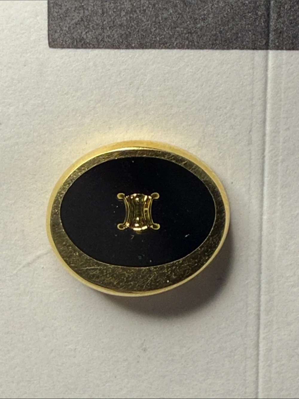 Vintage Celine Triomphe Black Enamel Gold Tone Oval Cufflinks